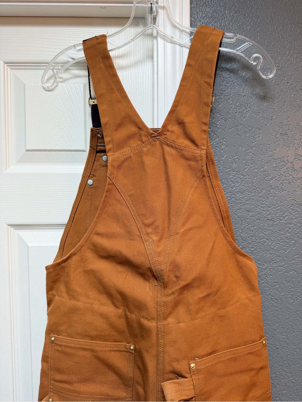 Carhartt Tan Duck Canvas Overalls with Dark Brown Straps - Picture 7 of 9